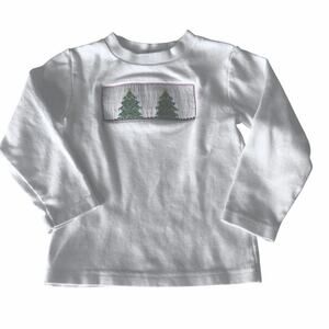 Silly Goose White Smocked Christmas Tree Top - Size 2